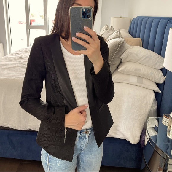 Finders keepers black blazer with leather detail - Picture 2 of 7